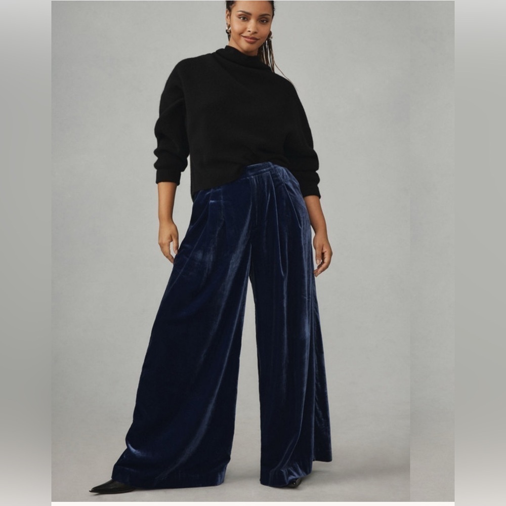 Maeve Anthropologie Purple Velvet Avery Wide Leg Trousers SZ 10